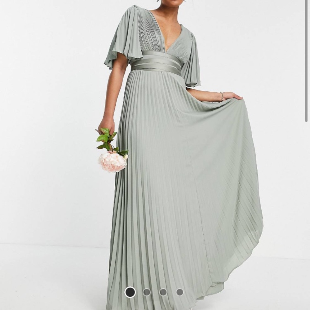 ASOS pleated flutter sleeve sage bridesmaid dress